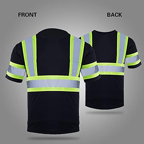 BlKnights Alta visibilidade Camisa de segurança reflexiva para homens Ansi Class Classe 2 Trabalho de construção preto Camisa