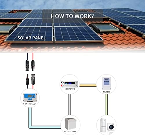 Cabo de extensão do painel solar da elfculb - 1Pair 10AWG Cabo de extensão solar de 20 pés de 20 pés preto ＆ vermelho, painel solar