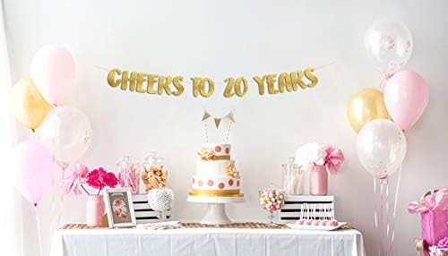 Felicidades a 20 anos Banner Gold Glitter - 20º aniversário e decorações de festa de aniversário