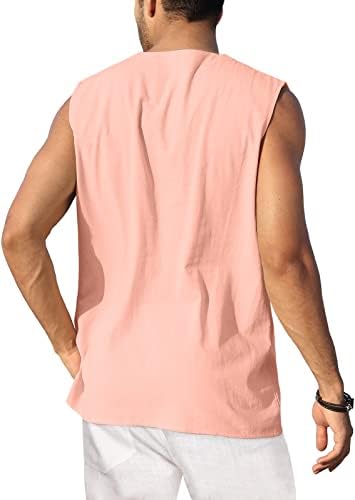 Tanque de linho de algodão masculino de kuyigo camisetas casuais casuais camisetas masculinas com renda sem mangas na praia