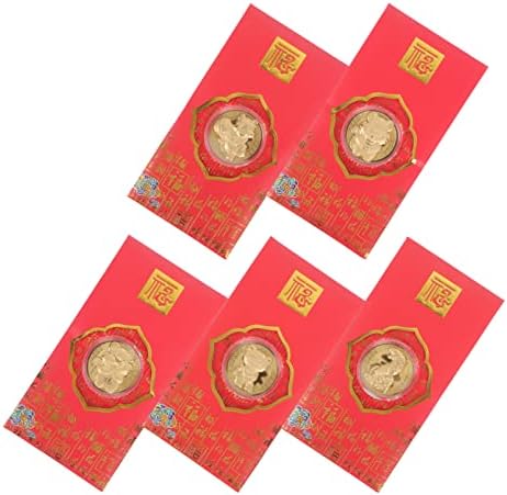 Doitool 2022 Envelopes vermelhos do Ano Novo Chinês: 5pcs 2022 Red Pacotes Zodiac Padrão Lucky Money Hongbao Para Festival