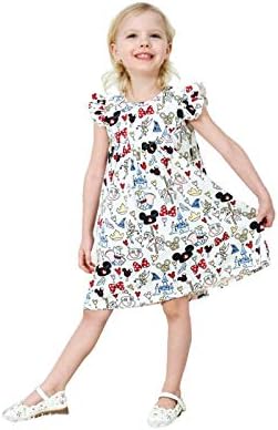 Lzjlsqhyh garotas de verão Summer Casual Flutter Dress Dress Children's Mickey Dress White