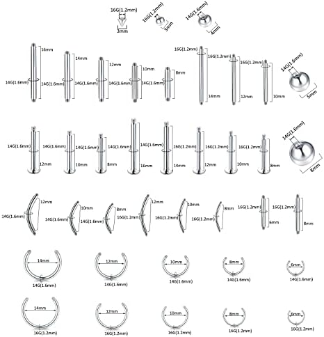 Aumo 80pcs Kit de piercing em aço inoxidável de aço inoxidável