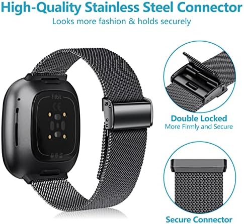 Fintie Metal Band Compatível com Fitbit Versa 3 / Fitbit Sense, pulseira de malha de aço inoxidável ajustável pulseira