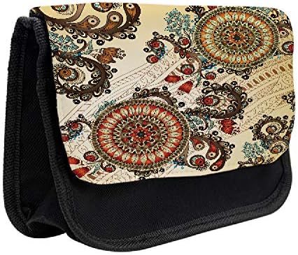 Caixa de lápis de tulipa lunarável, mandala ornamentada redonda, bolsa de lápis de caneta com zíper duplo, 8,5 x 5,5,