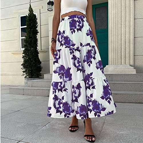 Summer feminino na cintura alta boho estampa floral plissado maxi saia