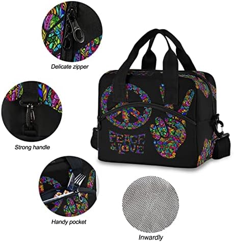 Símbolo de amor de pazfol Dois dedos hippie Hippie colorido lanchonete isolada bolsa de lanchone