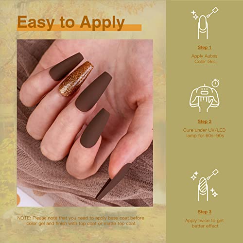 Conjunto de esmaltes de unhas de gel Aubss, 6 cores kit de polonês de gel Gold Gold Glitter Brownish laranja marrom