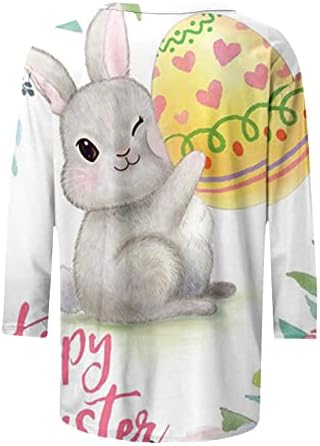 3/4 de manga Cavalas de Páscoa para mulheres ovos de coelho fofos camiseta impressa camiseta redonda colchão gráfica