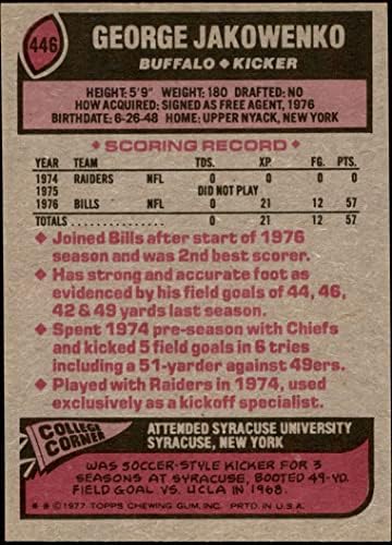 1977 Topps 446 George Jakowenko Buffalo Bills Ex Bills Syracuse