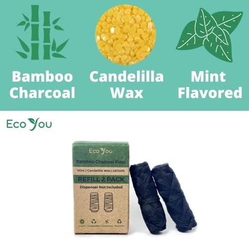 Floss Dental de Carvão Ecoyou Bamboo | 2 RECILLS PACK | Cera de hortelã e candelilla | Vegan e biodegradável