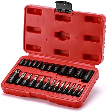 EMMENTOL 25pcs Torx Bit Socket Set-Torx e Socket External Socket, unidade de 1/4 , 3/8 e 1/2 , CR-V & S2, 13 bits de soquete de