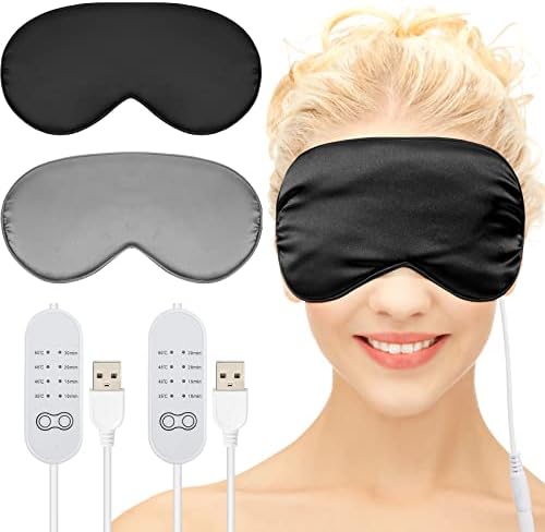 2 peças Máscara de olho aquecida de seda para olhos secos a vapor USB Compressa quente para os olhos inchados da máscara