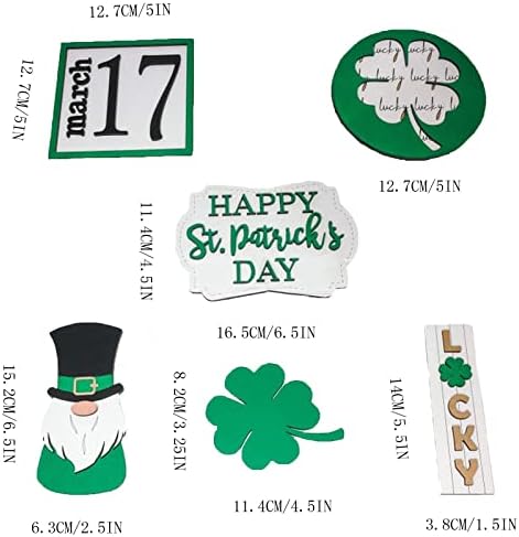 Estátua da sala St. Patricks Day Triered Bandey Conjunto | Decoração do dia de St. Paddy | Conjunto de 6 | Bandeja em camadas de Leprechaun