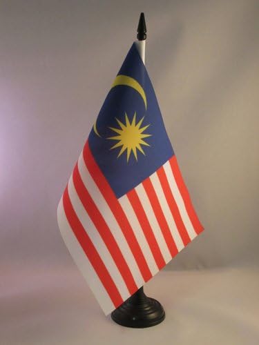 AZ Flag da bandeira da Malásia Bandeira 5 '' x 8 '' - Bandeira da mesa da Malásia 21 x 14 cm - Beck de plástico preto e base
