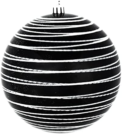 Vickerman 4,75 Ornamento de bola de acabamento em preto/branco com linhas de brilho. Inclui 4 ornamentos por bolsa.