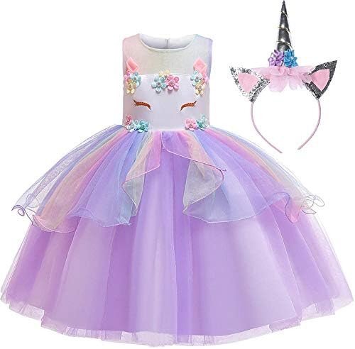 Wennikids Baby Girls Unicorn fantasia Princesa Aniversário Fanche Party Tutu Dress Up FildFits com faixa para a cabeça