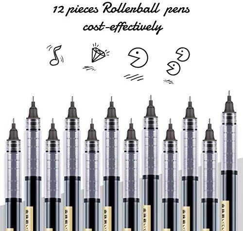 12 peças canetas de bola rolando, tinta de secagem rápida 0,5 mm canetas de caneta de tinta líquida de ponto líquido de caneta de tinta