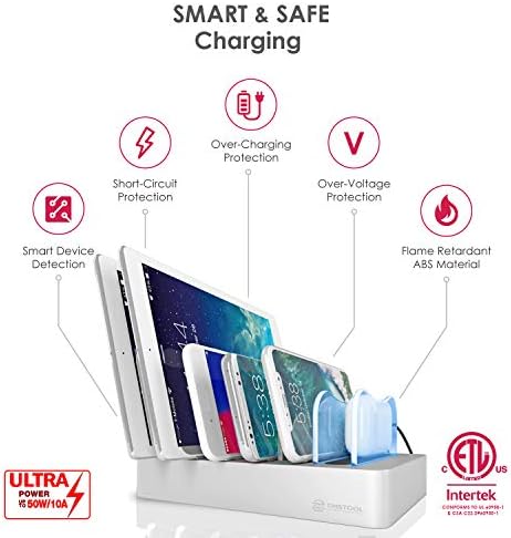 Estação de carregamento USB de Timstool 6 para vários dispositivos - sem zumbido - Indicação de LED - Dock de carregamento