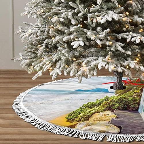 Salia de árvore de Natal de praia, tapete de saia de árvore de Natal com borla para decoração de festa de casamento de férias