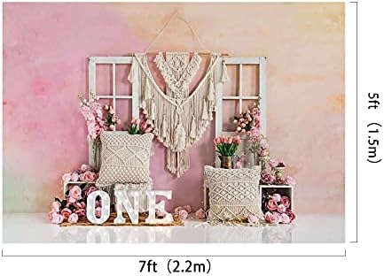 Kate 7x5ft Sweet 1st Birthday Party Banner Banner Centrões para Photoshoot Pink Rose Decoração de Rose Antecedência Microfiber Canta