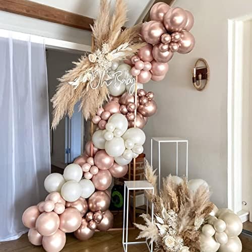 FutureFerry Pearl Pink e Ivory White Balloon Garland Kit 134pcs Pérola dupla e de champanhe metálico Balões de ouro para