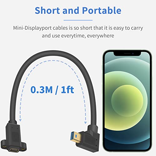 Poyiccot ângulo esquerdo Mini DisplayPort Cabo de extensão 1 pés, 8k Mini DisplayPort Extender Cord, cabo de adaptador Mini DisplayPort