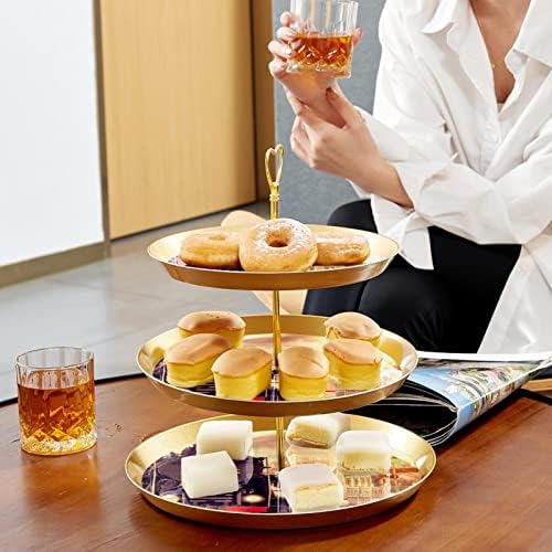 Conjunto de exibição de mesa de sobremesa, suporte de cupcakes de ouro, estandes de sobremesa, bandeja de porção de 3 camadas,