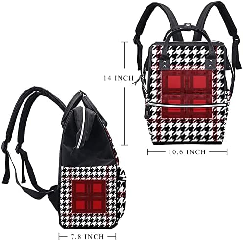 Mochila de viagem Guerotkr, bolsa de fraldas, bolsas de fraldas de mochila, cão de cão e xadrez vermelho