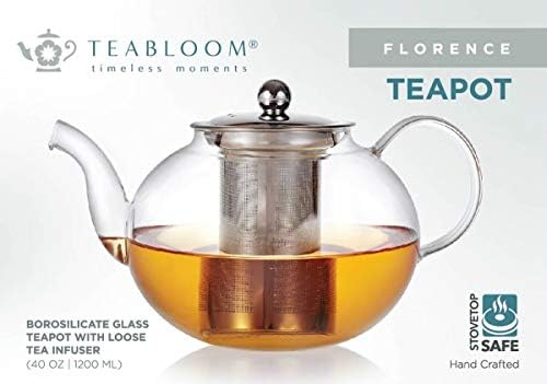 Bule de vidro à prova de calor com tea -belloom com infusor de aço inoxidável - chaleira segura para fogão - Florence