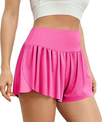 Autometes feminino 2 em 1 Flowy Butterfly Running Athletic Workout Shorts Trendy Summer Casual Casual Coloque ioga Saias de tênis