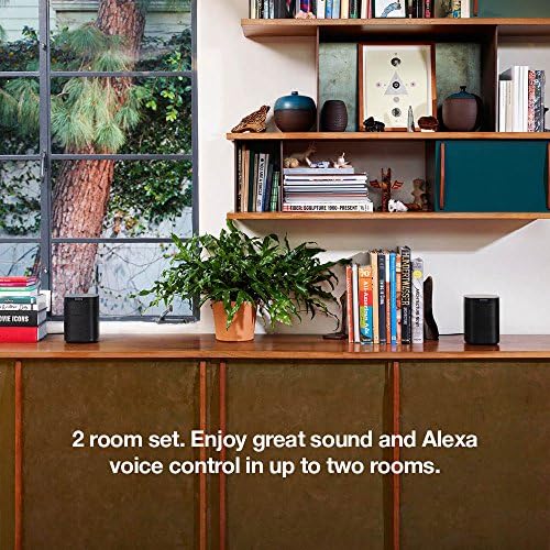 Dois quartos com o novo Sonos One-alto-falante inteligente com o Alexa Voice Control embutido. Tamanho compacto com som incrível para