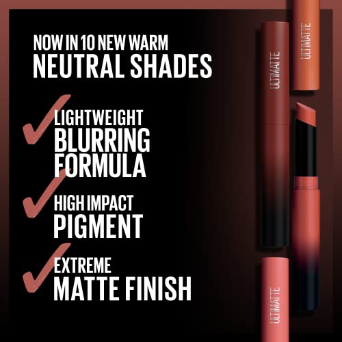 Maybelline Color Sensational Ultimatte Matte Lipstick, Pigmento de cor intenso e não secante, mais café, café marrom,