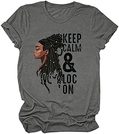 Mantenha as camisetas de impressão de letra calma para mulheres - camisas básicas de verão, camiseta curta de t -shirt casual tee