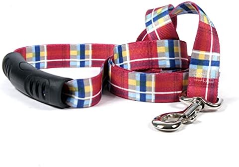 Projeto de cão amarelo Madras Burgundy Ez-Grip Dog Leash com conforto Handle 1 de largura e 5 'de comprimento, grande