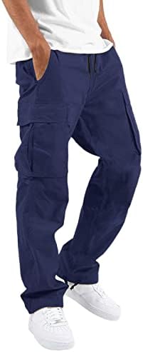 Calças de carga larga de pernas para homens relaxados casuais encaixam calças leves de caminhada de cordão elástico da