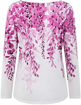 Atmosfera top feminina estampa feminina manga longa colchete de manga longa camiseta floral comum de tamanho T Size