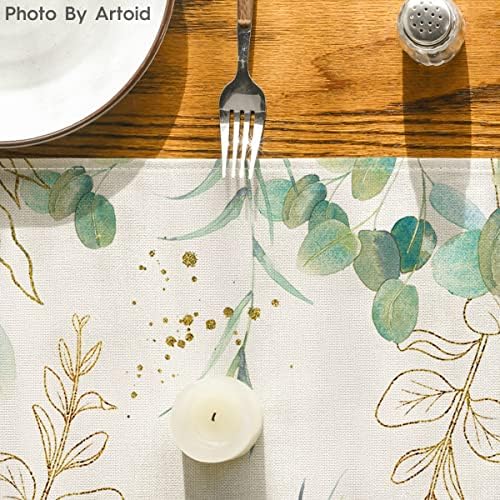 Modo ARTOID BEIGE GREEENY EUCALYPTUS Summer Table Runner, Spring Kitchen Dining Table Decoration for Home Party Decor 13x60