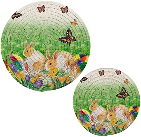 Alaza Easter Bunny Ovos Flores da primavera e suportes de panela de borboleta Trivets Defina 2 PCs, Potholders para cozinhas, montanhas