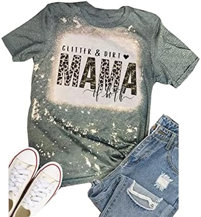 Glitter & sujeira mama de ambas as camisetas mulheres camuflagem leopard mamãe mamãe camisetas vintage letra branqueada impressão