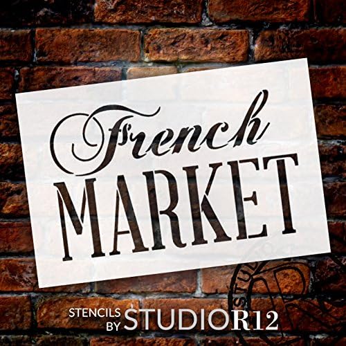 Palavra do mercado francês Stêncil Studior12 | Farmhouse and Elegant - Modelo Mylar reutilizável | Pintura, giz, mídia mista