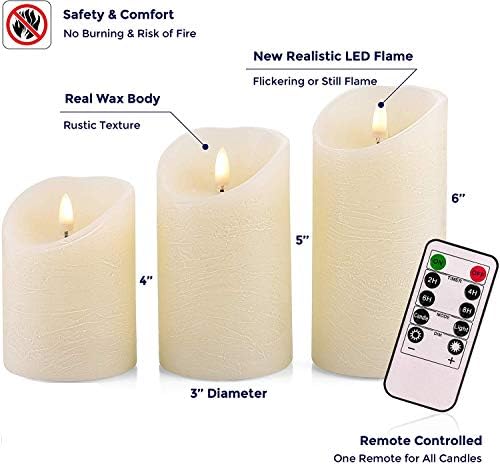 Conjunto de 3 velas realistas de marfim sem chamas com controle remoto - 4 '' 5 '' '6'