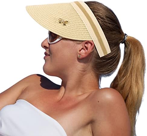 Chapéus de viseira solar para mulheres de palha larga viseira feminina praia de praia de verão chapéu de sol do sol upf50+