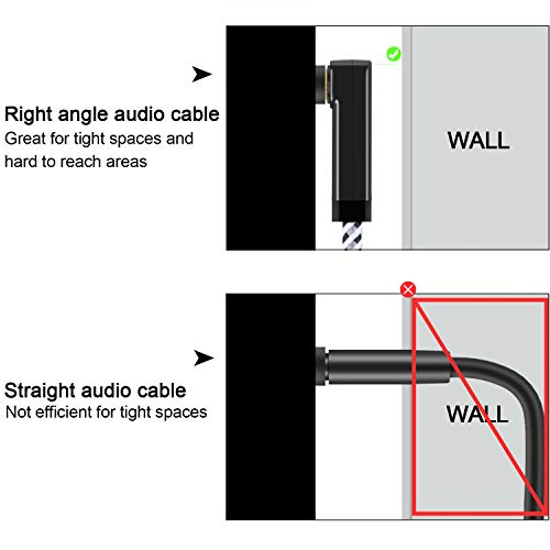 Cablecreation Cabo de extensão de áudio de 3,5 mm, ângulo de 3,5 mm masculino a fêmea de extensão auxiliar compatível com fones de ouvido