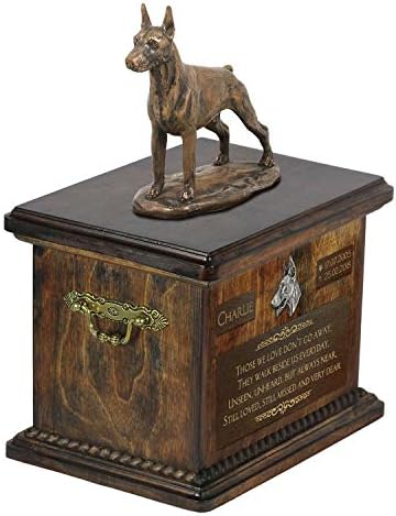 Doberman Cropped, urna para cães Ashes Memorial com estátua, nome e citação de animais de estimação - Artdog personalizado