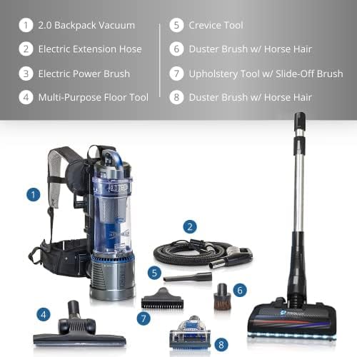 Prolux Lightweight 2.0 Backpack Vacuum W/dual escudo HEPA Manobrável PowerNozle e kit de ferramentas de piso de superfície