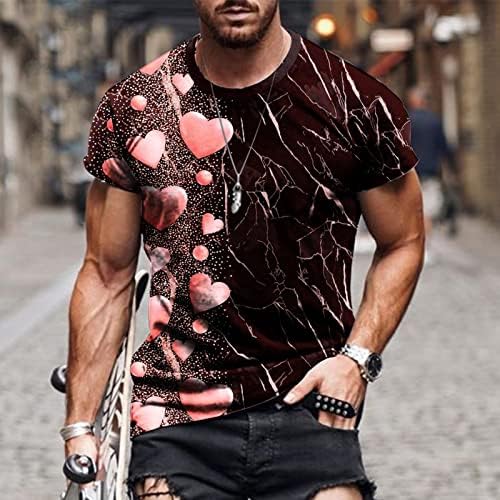 Camas de camisetas para homens Casual redondo pescoço do dia dos namorados 3D Impressão digital Pullover de fitness shorts shorts de