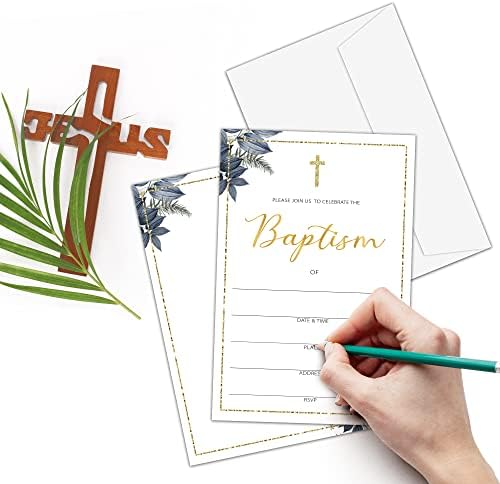 Convites de batismo de Boho Floral com envelopes - Celemonia de Cerimônia de Aquarela Religiante Celemonia - Confirmação - Primeira