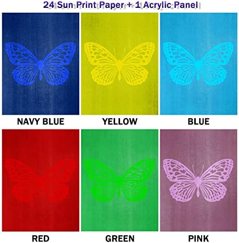 Limoon Kit colorido de papel de impressão solar, 24 folhas de papéis de cianótipo de espessura com 1 painel de acrílico de