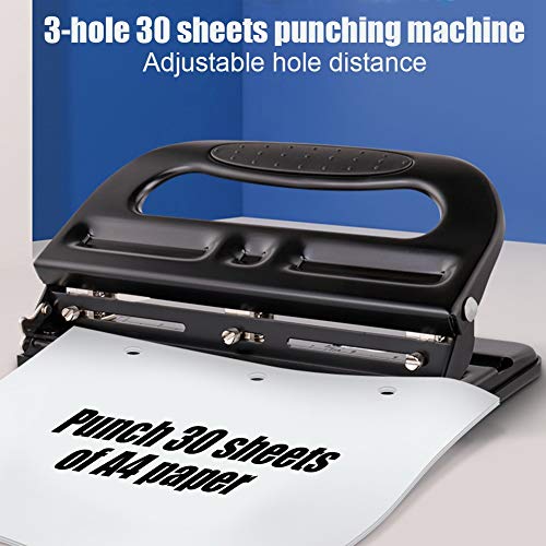 Punch Machine, Black Durable Paper Hole Puncher, material de escritório com escala de posição para documento de papel do livro